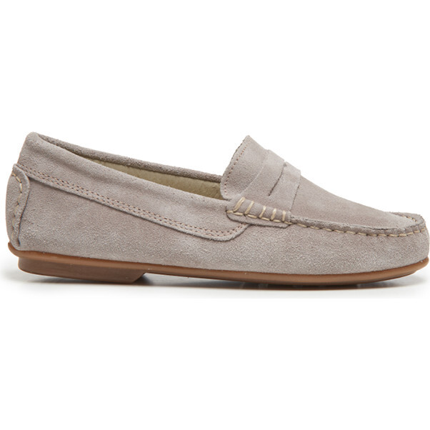 Suede Penny Loafers, Grey - Loafers - 1