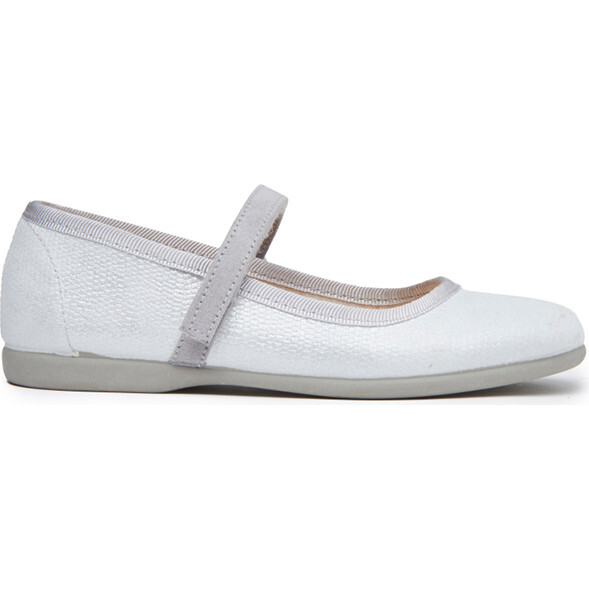 Classic Textured Canvas Mary Janes, Silver
