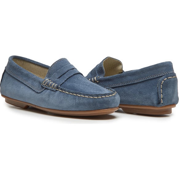 Suede Penny Loafers, Blue - Loafers - 2