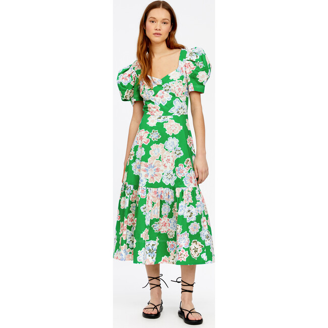Women's Danielle Dress, Chalk Floral Kelly Green Multi