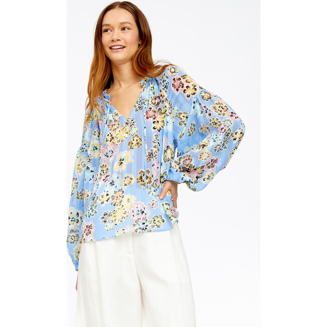 Women's Priya Top, Chalk Floral Oxford Blue Multi - Blouses - 5