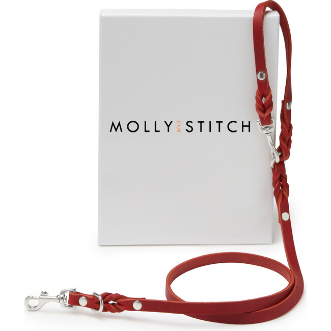Butter Leather 2x Adjustable Dog Leash, Chili Red and Silver - Collars, Leashes & Harnesses - 1