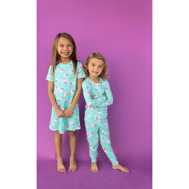 Cupcake Sparkle Short Sleeve Lounge Dress, Blue - Loungewear - 4