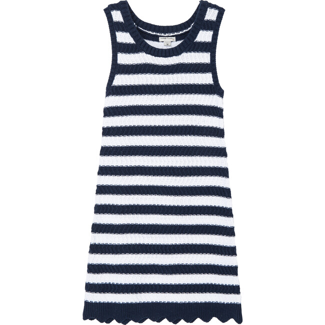 Striped Crochet Dress, Navy - Dresses - 1