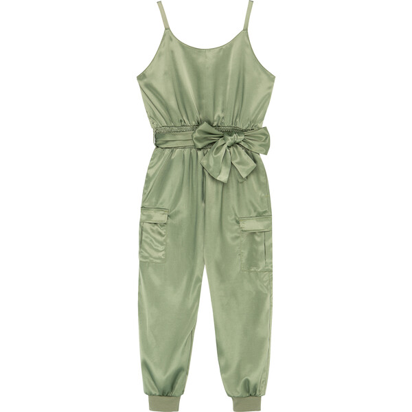 Satin Cargo Jumpsuit, Olive - Habitual Rompers | Maisonette