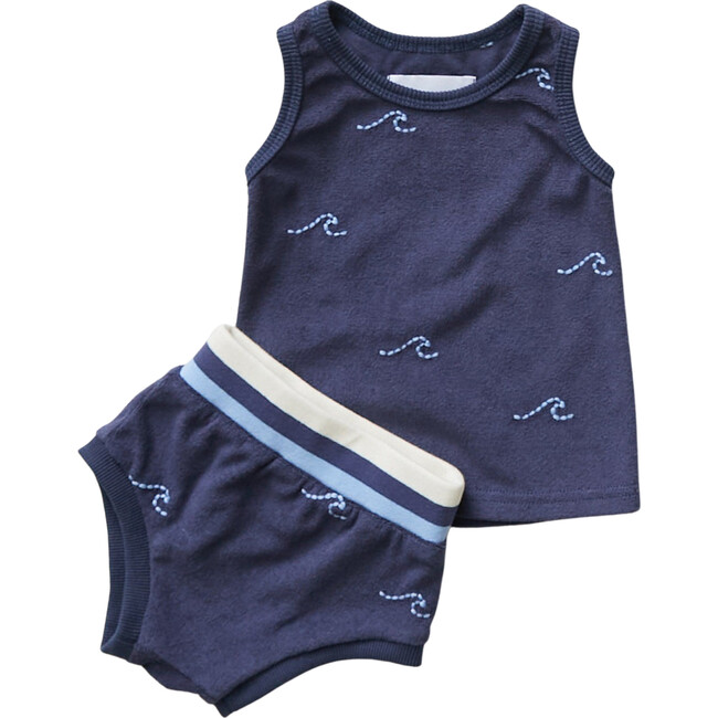 Embroidered Wave Terry Tank & Shorts Set