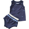 Embroidered Wave Terry Tank & Shorts Set - Mixed Apparel Set - 1 - thumbnail