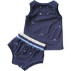 Embroidered Wave Terry Tank & Shorts Set - Mixed Apparel Set - 3