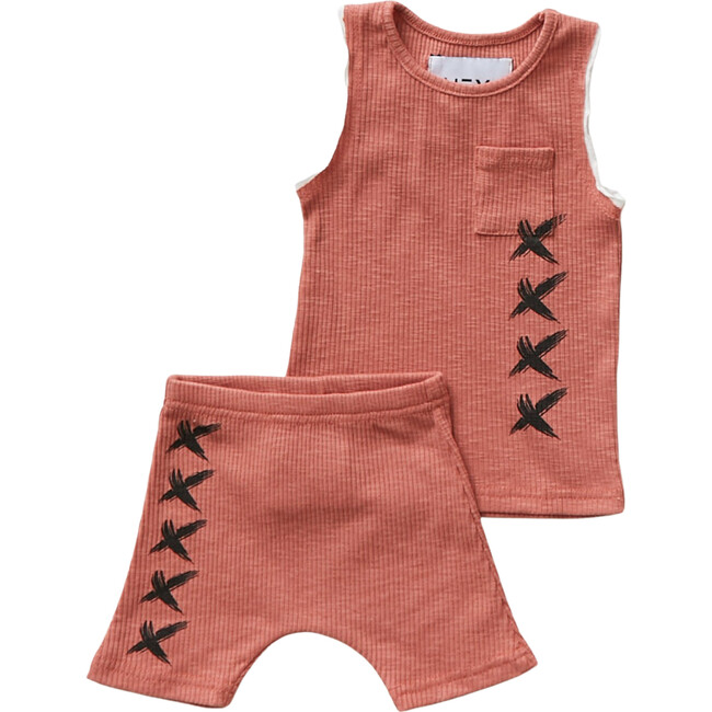 Ribbed Pocket Tank & Shorts, Rose - Mixed Apparel Set - 1
