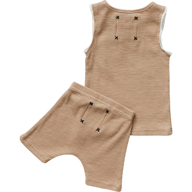 Ribbed Pocket Tank & Shorts, Tan - Mixed Apparel Set - 3