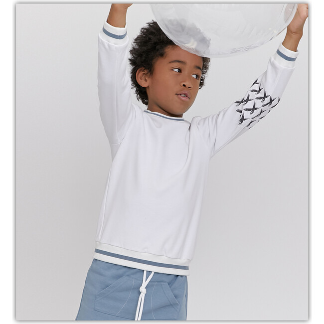 Embroidered Beach Sweatshirt, Teal - T-Shirts - 4