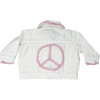 White Denim Jacket, Pink Peace Sign - Jackets - 2 - thumbnail