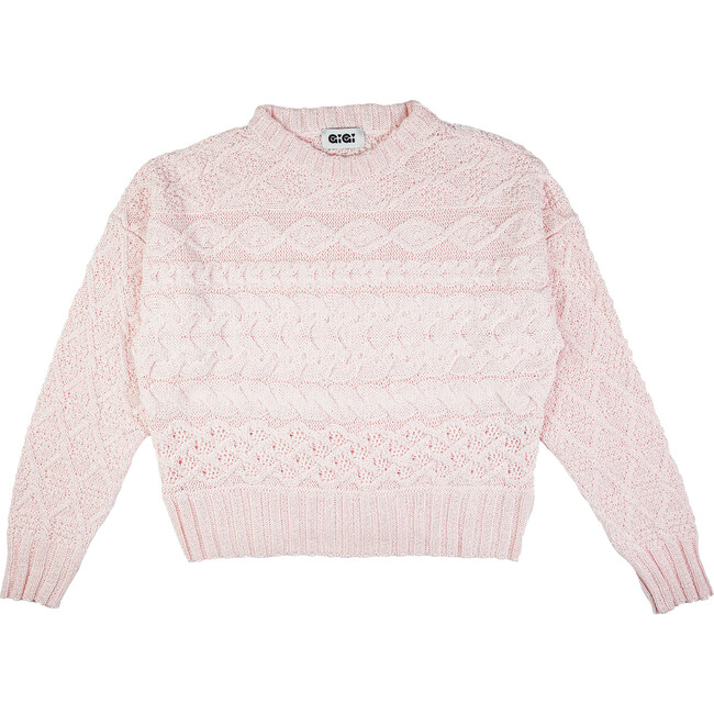 Women's Cable Crew Neck, Light Pink