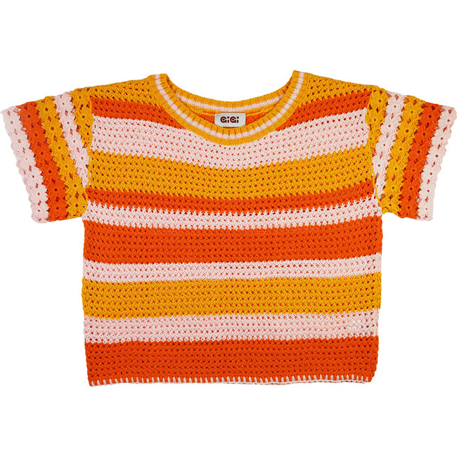 Women's Flower Tshirt, Orange Multi - Sweaters - 1