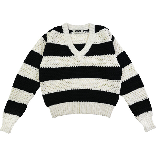 Women's Mesh Sweater, Black and White - Sweaters - 1