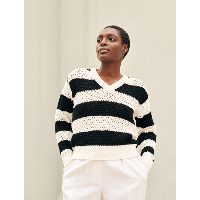 Women's Mesh Sweater, Black and White