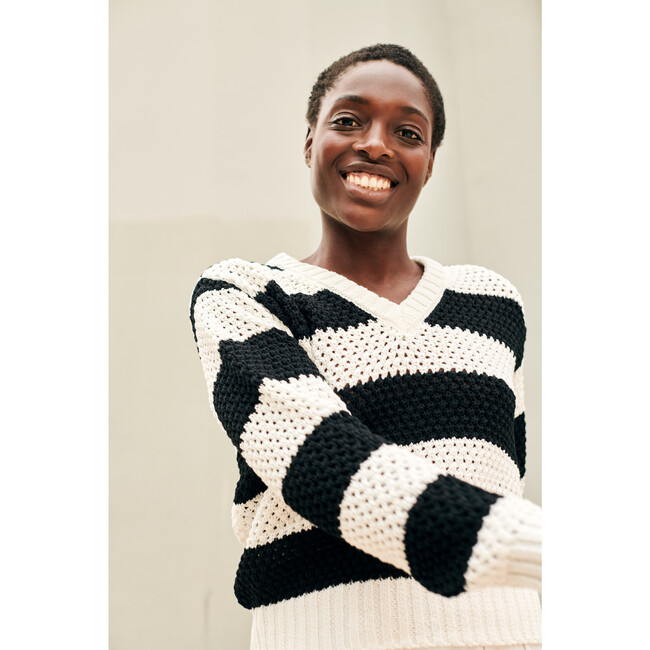 Women's Mesh Sweater, Black and White - Sweaters - 3