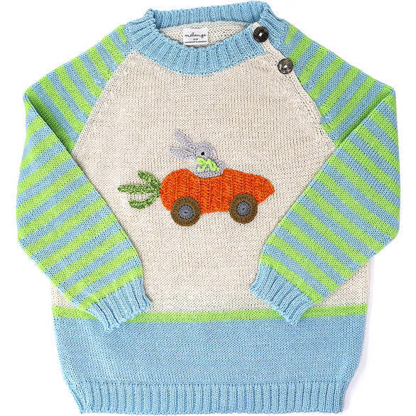 Bunny Racecar Sweater, Striped - Sweaters - 1