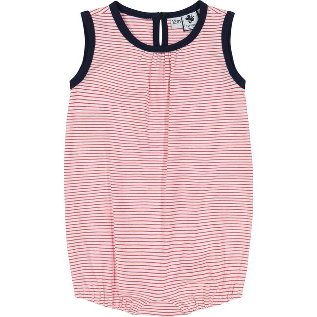 Bailey Romper Mini, Red Stripe Navy Piping