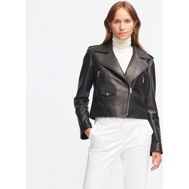 Women's Coucou Leather Jacket, Black - Jackets - 3