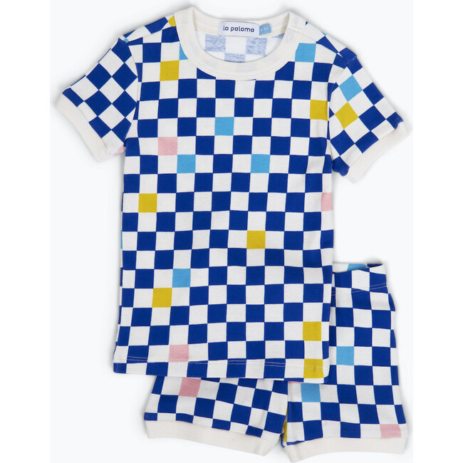 Short Set Checkered Pajamas, Cobalt Check