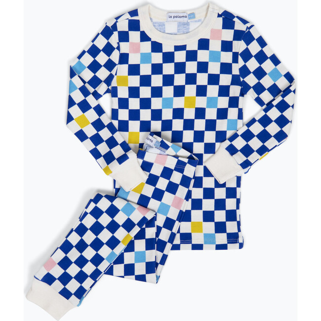 Long John Checkered Pajama Set, Cobalt Check