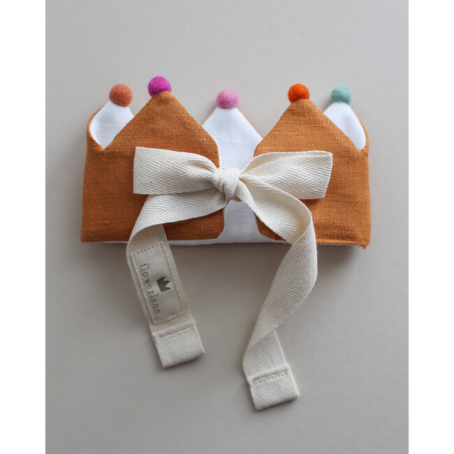 Apricot Linen Crown, Multicolored Pom Poms - Hats - 3