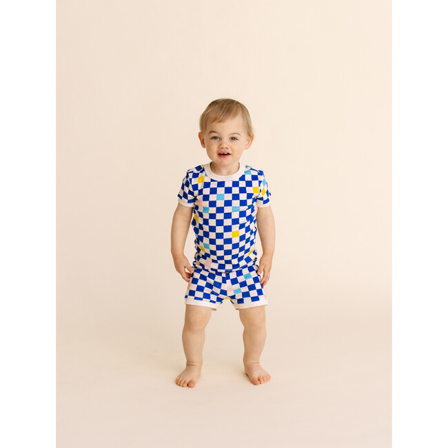 Short Set Checkered Pajamas, Cobalt Check - Pajamas - 3
