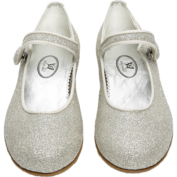 Glittery Mary Jane, Platinum - Papouelli London Shoes | Maisonette