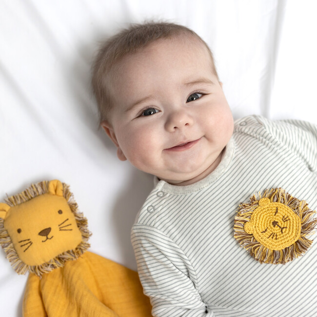 Crochet Lee Lion Grey Stripe Babygro