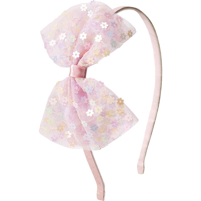 Confetti Flower Bow Hard Headband, Pink