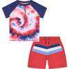 Retro Tie-Dye Swim Set, Red - Rash Guards - 1 - thumbnail