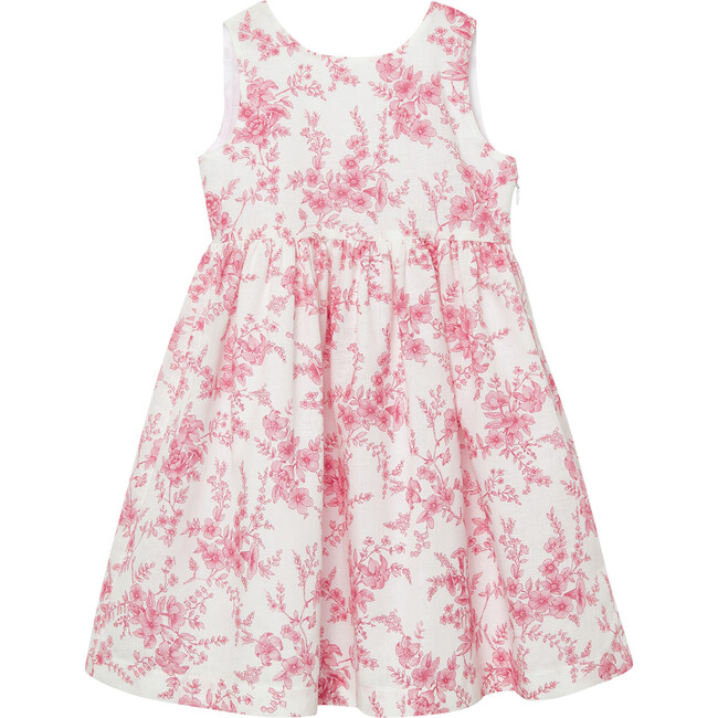 Maeva Big Bow Dress, White/Pink Floral - Dresses - 1
