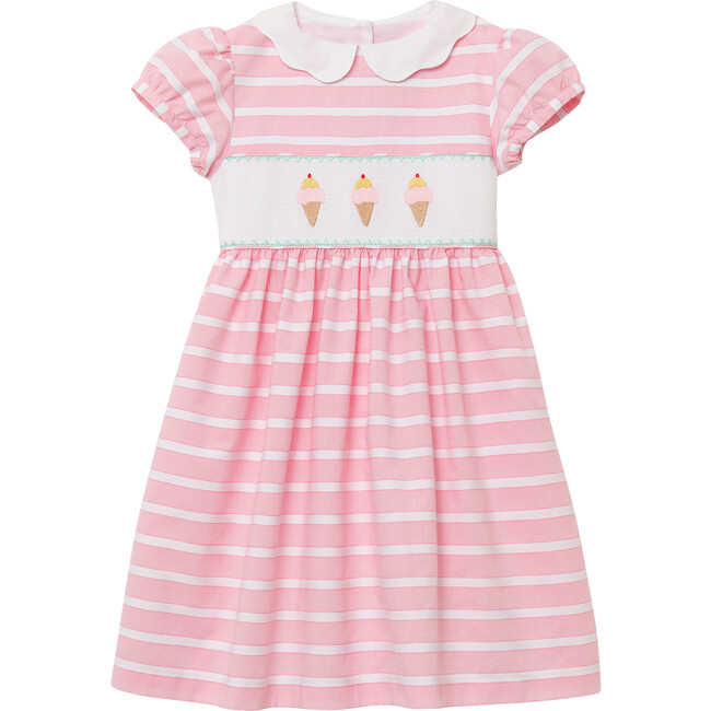 Ice Cream Smocked Dress, Pink Stripe - Dresses - 1