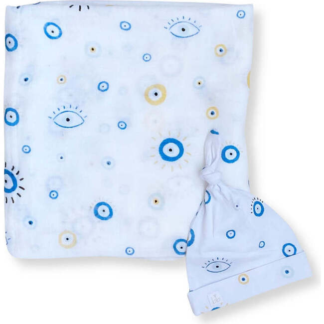 Bamboo Muslin Swaddle Blanket & Topknot Set, Eye See You - Swaddles - 1
