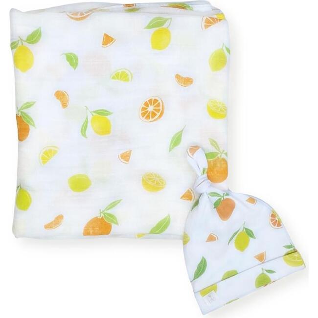 Bamboo Muslin Swaddle Blanket & Topknot Set, Main Squeeze