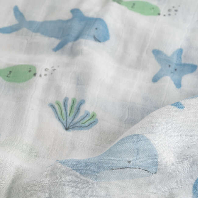 Bamboo Muslin Swaddle Blanket & Topknot Set, Under the Sea - Swaddles - 6