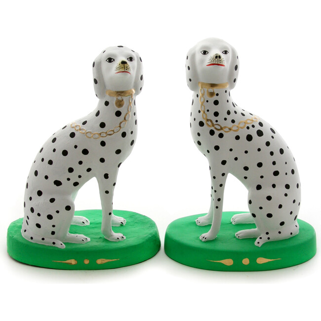 Set of 2 Spotted Dalmatian Accents, Green Matte