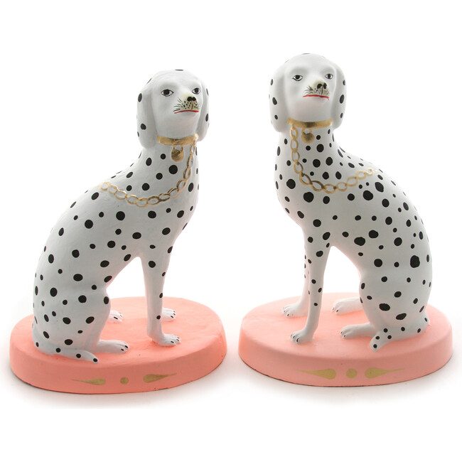 Set of 2 Spotted Dalmatian Accents, Neon Coral