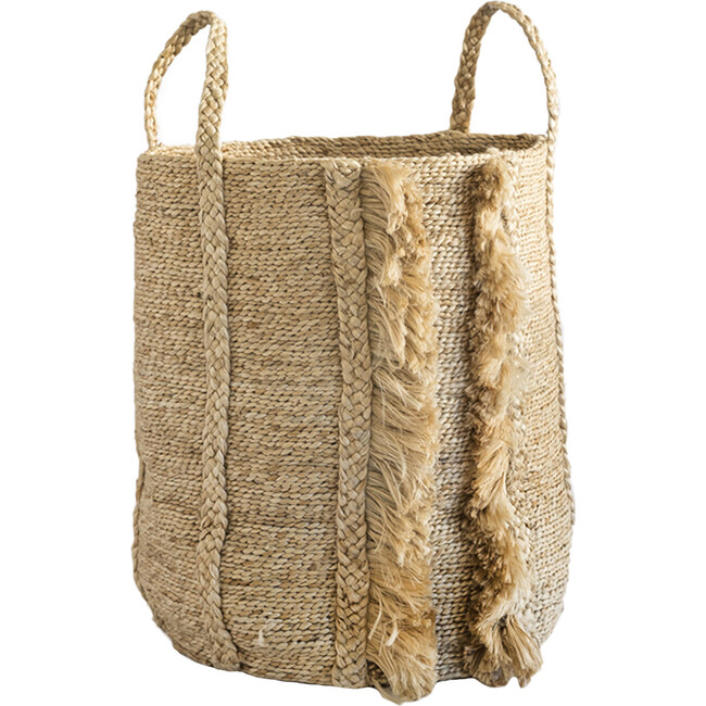 Bazar Tall Fringe Jute Basket, Natural
