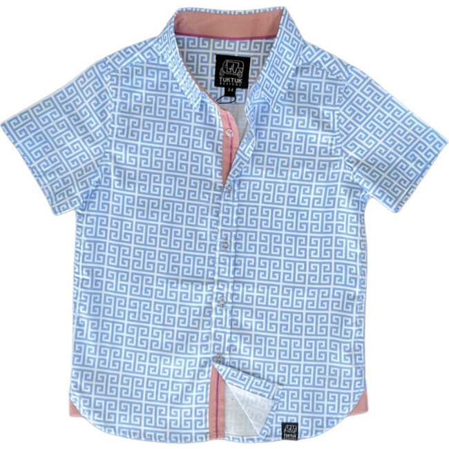 Short Sleeve Shirt, Greek Key in Ocean - Shirts - 1