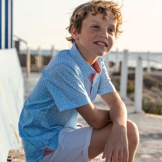 Short Sleeve Shirt, Greek Key in Ocean - Shirts - 2