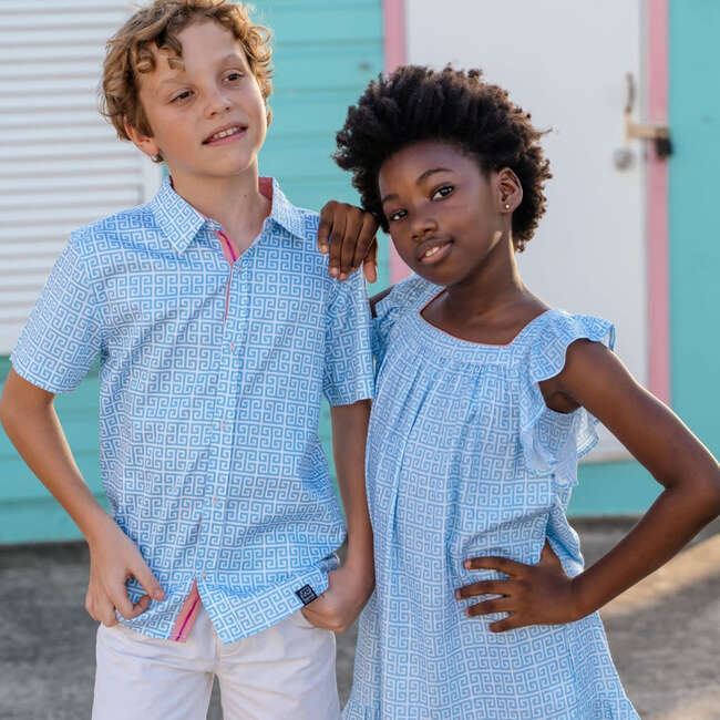 Short Sleeve Shirt, Greek Key in Ocean - Shirts - 3