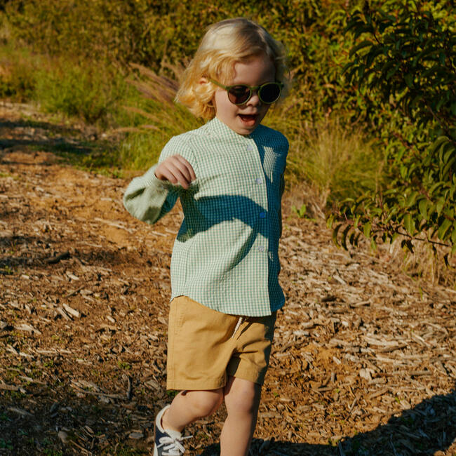 Finn Collarless Button Down, New Sage Gingham - Shirts - 2