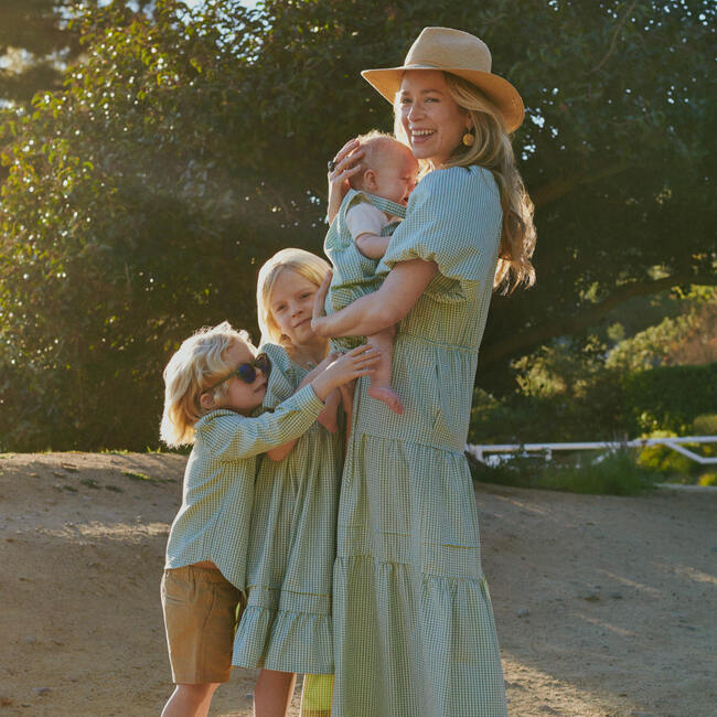Finn Collarless Button Down, New Sage Gingham - Shirts - 5