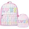 LOVE Gingham Large Backpack And Lunch Bag Set, Cotton Candy - Backpacks - 1 - thumbnail