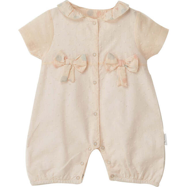 Polka Dot Bow Bodysuit, Peach - Onesies - 1