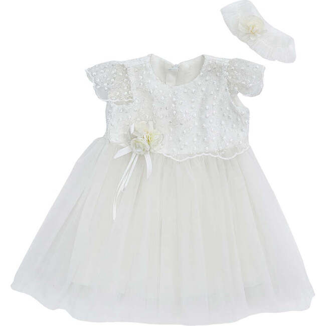 Ruffle Tulle Dress & Headband, White - Dresses - 1