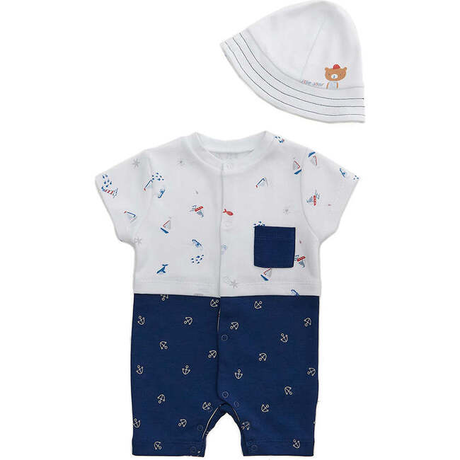 Little Sailor Colorblock Bodysuit Set, White - Rompers - 1