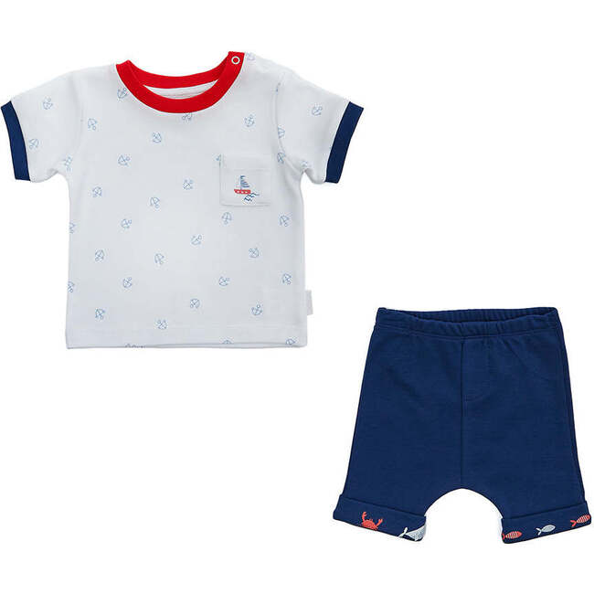 Little Sailor Print Outfit, White